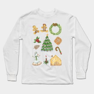 Christmas watercolor icons Long Sleeve T-Shirt